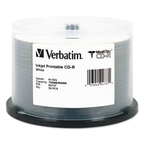 Verbatim - Medical Grade CD-R Discs, 700MB/80min, 52x, Spindle, White, 50/Pack, Sold as 1 PK