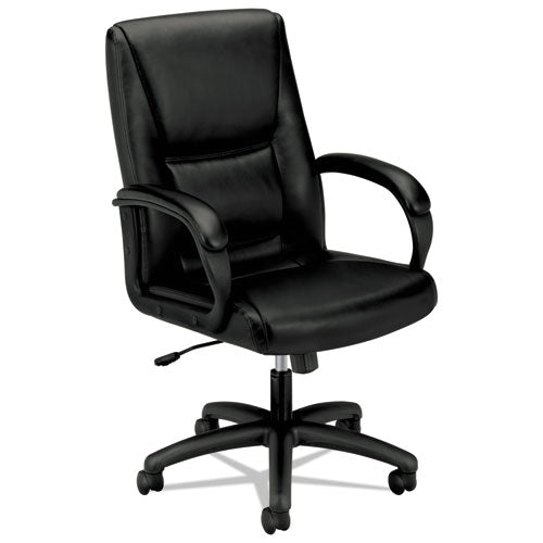 basyx - VL161 Executive Mid-Back Chair, Black Leather, Sold as 1 EA
