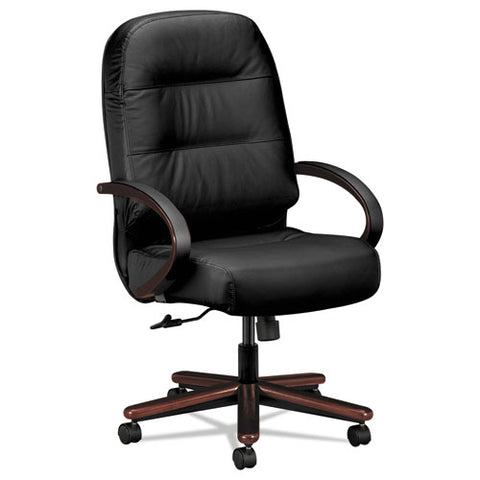 HON - 2190 Pillow-Soft Wood Series Executive High-Back Chair, Mahogany/Black Leather, Sold as 1 EA