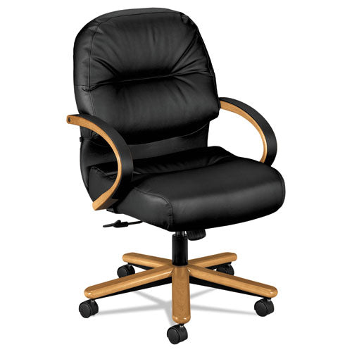 HON - 2190 Pillow-Soft Wood Series Mid-Back Chair, Harvest/Black Leather, Sold as 1 EA