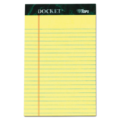Docket Ruled Perforated Pads, 5 x 8, Narrow, Canary, 50 Sheets, 6/Pack, Sold as 1 Package