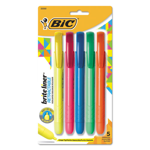 BIC - Brite Liner Retractable Highlighter, Chisel Tip, Five-Color Set, Sold as 1 ST