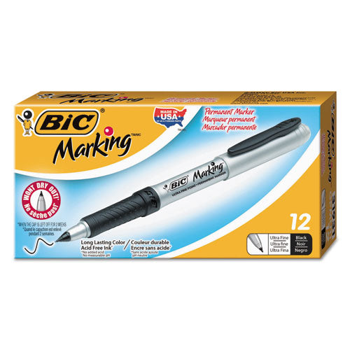 BIC - Mark-It Permanent Markers, Ultra-Fine Point, Rambunctious Red, Dozen, Sold as 1 DZ