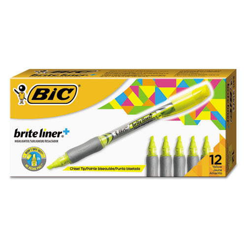 BIC - Brite Liner + Highlighter, Chisel Tip, Fluorescent Yellow Ink, Sold as 1 DZ