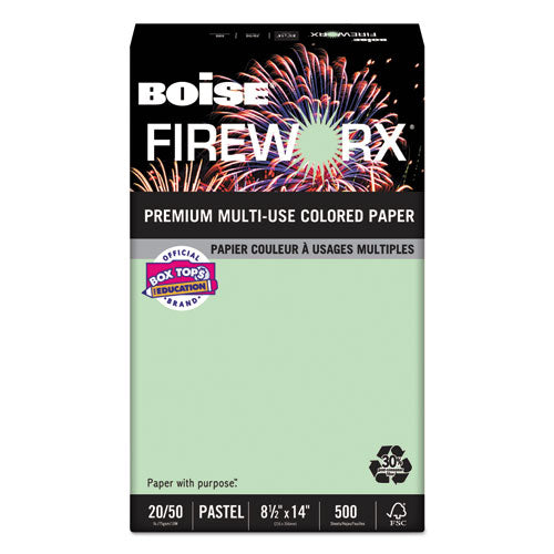Boise - FIREWORX Colored Paper, 20lb, 8-1/2 x 14, Popper-mint Green, 500 Sheets/Ream, Sold as 1 RM