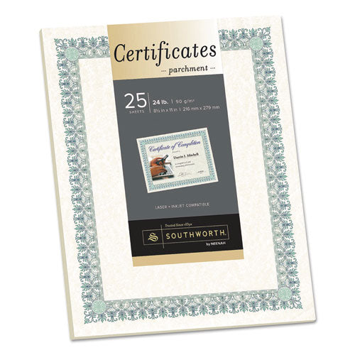 Southworth - Foil-Enhanced Certificates, 8-1/2 x 11, Green Border, 25/Pack, Sold as 1 PK