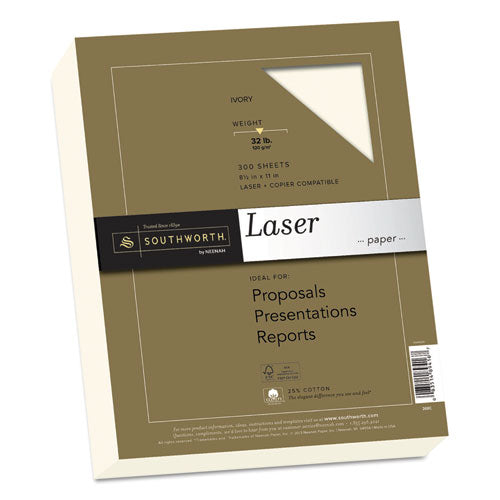 25% Cotton Premium Laser Paper,Ivory,  32 lbs, Smooth, 8-1/2 x 11, 300/Pack, Sold as 1 Package