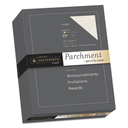Southworth - Parchment Specialty Paper, 24 lbs., 8-1/2 x 11, Ivory, 500/Box, Sold as 1 BX