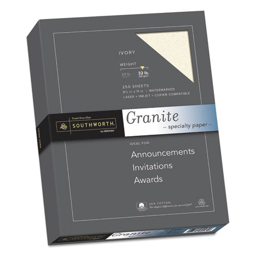 Southworth - Granite Specialty Paper, 32 lbs., 8-1/2 x 11, Ivory, 250/Box, Sold as 1 BX