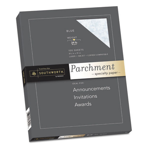 Parchment Specialty Paper, Blue, 24 lb., 8 1/2 x 11, 100/Pack, Sold as 1 Package
