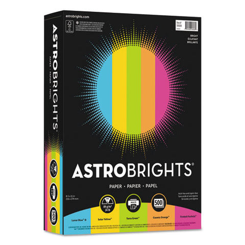 Astrobrights Bright Assortment, 8 1/2 x 11, Assorted, 24 lb, 500 Sheets/Ream, Sold as 1 Package