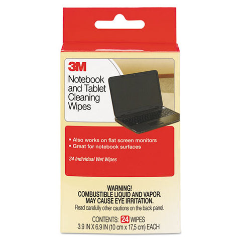 3M - Notebook Screen Cleaning Wet Wipes, Cloth, 7 x 4, White, 24/Pack, Sold as 1 PK