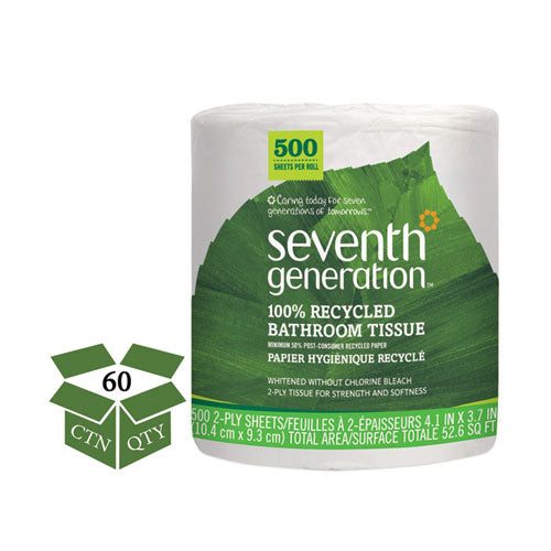 100% Recycled Bathroom Tissue, 2-Ply, White, 500 Sheets/Jumbo Roll, 60/Carton, Sold as 1 Carton, 60 Roll per Carton 