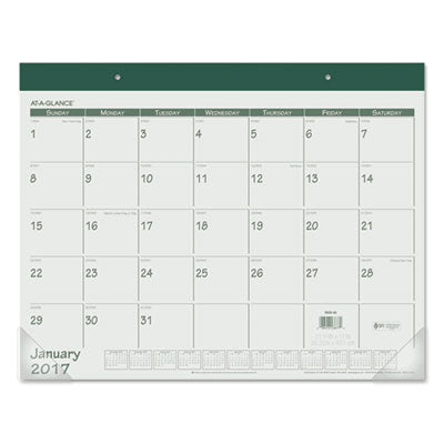 AT-A-GLANCE - Recycled Fashion Desk Pad, Green, 22-inch x 17-inch, Sold as 1 EA