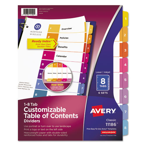 Avery - Ready Index Contemporary Contents Divider, 1-8, Multicolor, Letter, 6 Sets, Sold as 1 PK