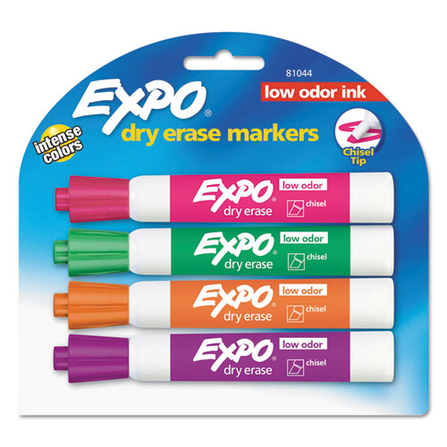 EXPO - Low Odor Dry Erase Markers, Chisel Tip, Assorted, 4/Set, Sold as 1 ST