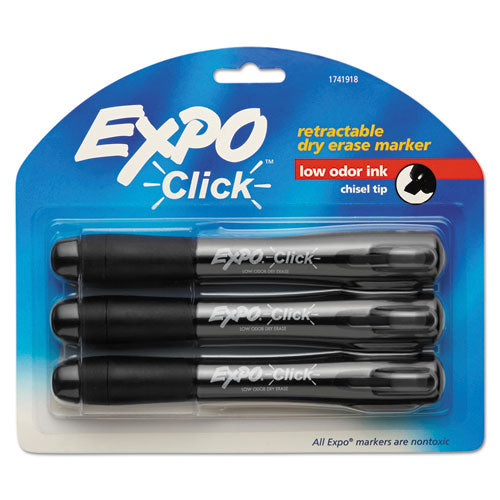 EXPO - Click Dry Erase Markers, Chisel Tip, Black, 3 per Pack, Sold as 1 PK