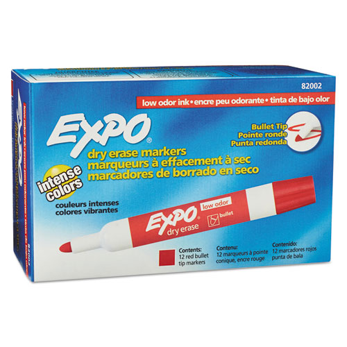 EXPO - Low Odor Dry Erase Marker, Bullet Tip, Red, Dozen, Sold as 1 DZ