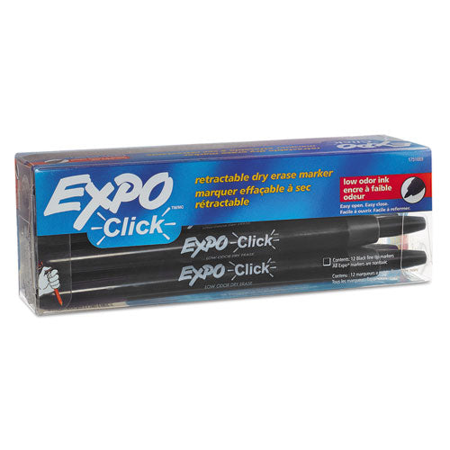 EXPO - Click Dry Erase Markers, Fine Tip, Black, Dozen, Sold as 1 DZ