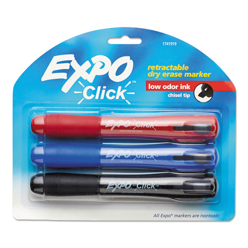 EXPO - Click Dry Erase Markers, Chisel Tip, Assorted, 3 per Set, Sold as 1 ST