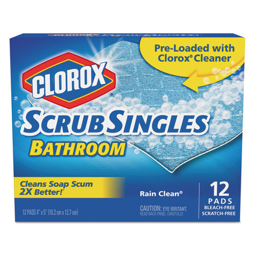 ScrubSingles Scrubbing Pads, Rain Clean Scent, 4" x 5", 12/Box, 12 Box/Carton, Sold as 1 Carton, 12 Each per Carton 