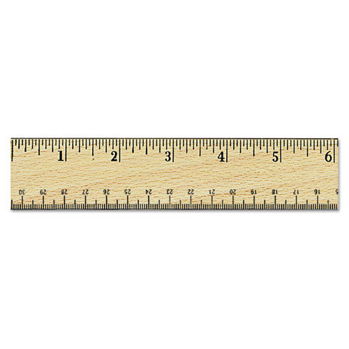 Universal - Flat Wood Ruler w/Double Metal Edge, 12-inch, Clear Lacquer Finish, Sold as 1 EA