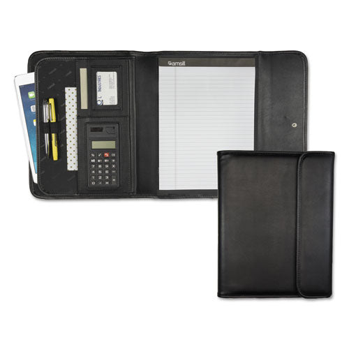 Samsill - Professional Tri-Fold Padfolio w/Calculator, Writing Pad, Vinyl, Black, Sold as 1 EA