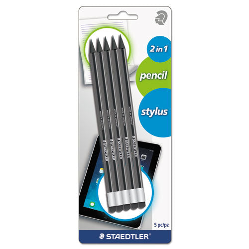 Wopex Pencil with Stylus, Green/Black, 5/Pack, Sold as 1 Package