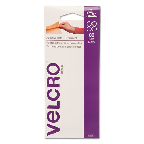 Velcro - Adhesive Dots, Permanent, 1/2-inch diameter, 80/Carton, Sold as 1 PK