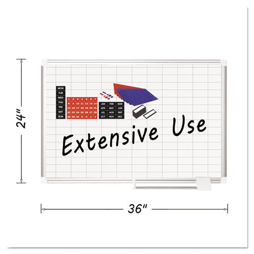 Platinum Plus Dry Erase Planning Board w/Accessories 1x2" Grid, 36x24, Silver, Sold as 1 Each