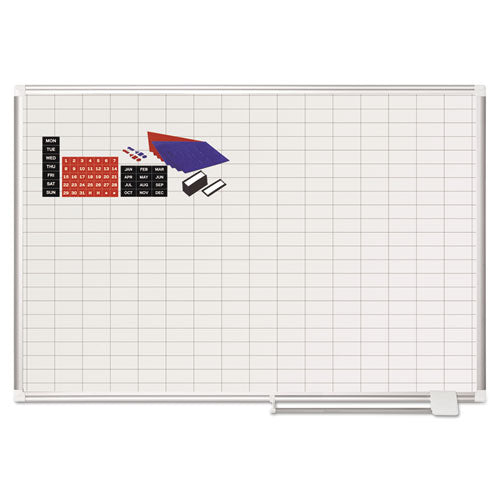 Grid Planning Board w/ Accessories, 1x2" Grid, 48x36, White/Silver, Sold as 1 Each