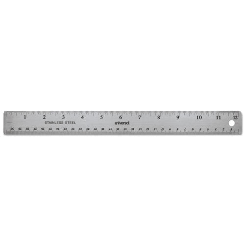 Universal - Stainless Steel Ruler w/Cork Back and Hanging Hole, 12-inch, Silver, Sold as 1 EA