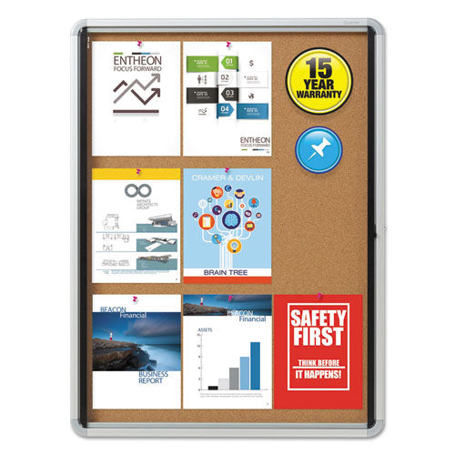 Enclosed Cork Bulletin Board w/Swing Door, 30 x 39, Silver Aluminum Frame, Sold as 1 Each - QRTEIHC3930