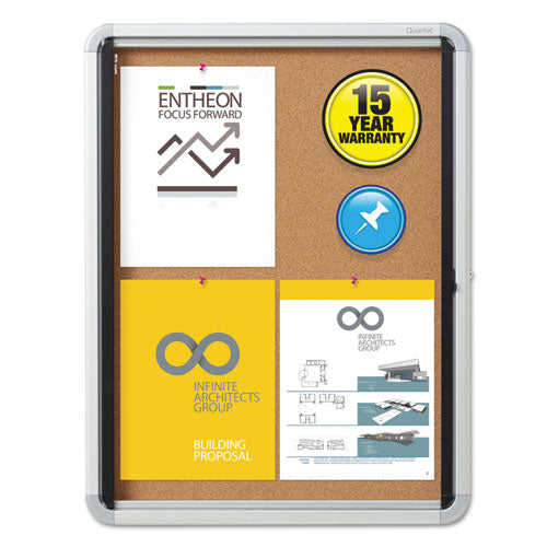 Enclosed Cork Bulletin Board w/Swing Door, 21 x 27, Silver Aluminum Frame, Sold as 1 Each - QRTEIHC2721