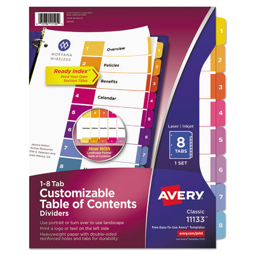 Avery - Ready Index Contemporary Table of Contents Divider, 1-8, Multi, Letter, Sold as 1 ST