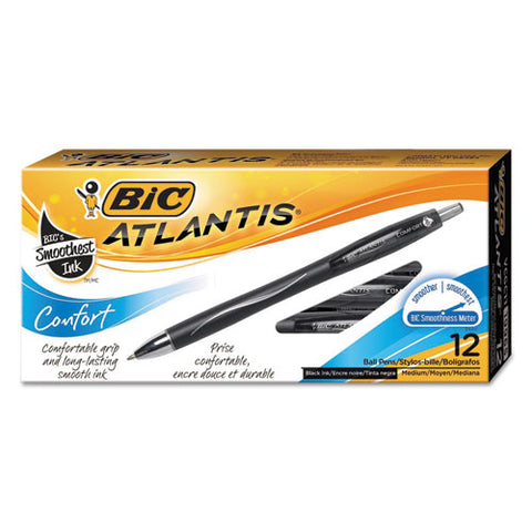 Atlantis Comfort Retractable Ballpoint Pen, Black Ink, 1.2mm, Medium, Dozen, Sold as 1 Dozen