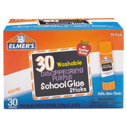 Elmer's - Washable School Glue Sticks, Purple, .24 oz, Repositionable Stick, 30/Box|, Sold as 1 BX