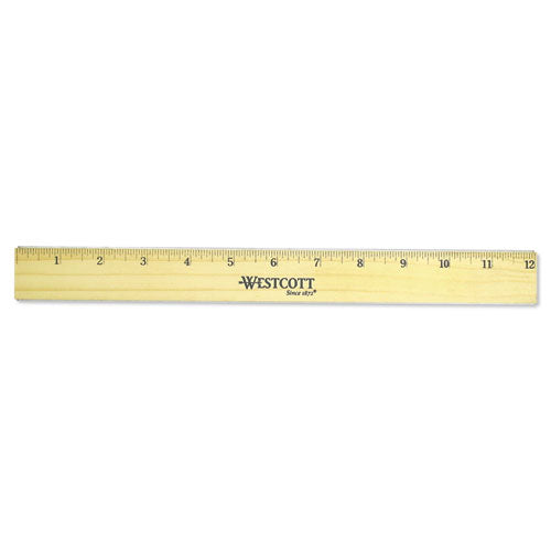 Westcott - Flat Wood Ruler w/Two Double Brass Edges, 12-inch, Clear Lacquer Finish, Sold as 1 EA
