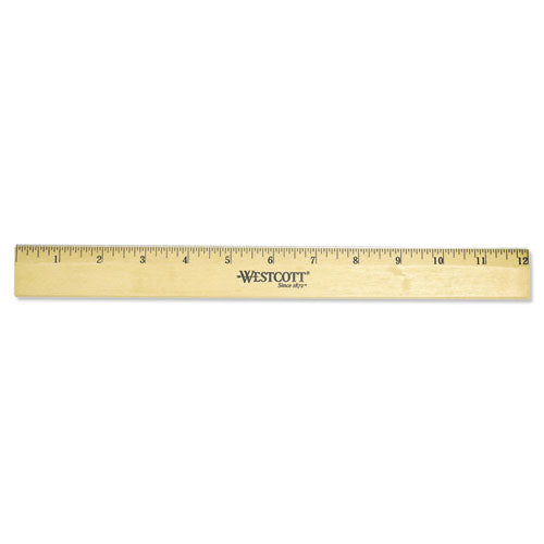 Westcott - Beveled Wood Ruler w/Single Brass Edge, 12-inch, Clear Lacquer Finish, Sold as 1 EA