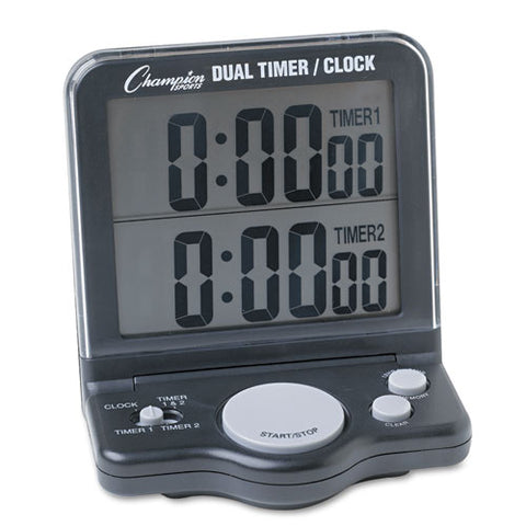 Champion Sports - Dual Timer/Clock w/Jumbo Display, LCD, 3 1/2w x 1d x 4 1/2h, Sold as 1 EA