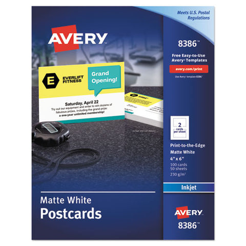 Avery - Inkjet-Compatible Postcards, 4 x 6, Two per Sheet, 100 Cards/Pack, Sold as 1 PK