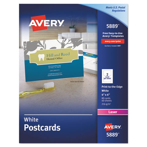 Avery - Laser- and Inkjet-Compatible Postcards, 4 x 6, Two per Sheet, 80/Pack, Sold as 1 PK