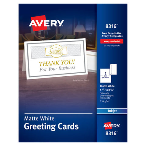 Avery - Inkjet-Compatible Greeting Cards with Envelopes, 5-1/2 x 8-1/2, 30/Box, Sold as 1 BX