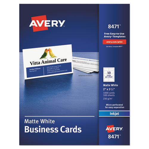 Avery - Inkjet Matte Business Cards, 2 x 3 1/2, White, 10/Sheet, 1000/Box, Sold as 1 BX