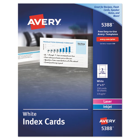 Avery - Laser/Inkjet Unruled Index Cards, 3 x 5, White, 150/Box, Sold as 1 BX