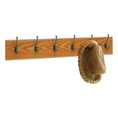 Safco - Wall Rack, Six Double-Hooks, Wood, Medium Oak, Sold as 1 EA