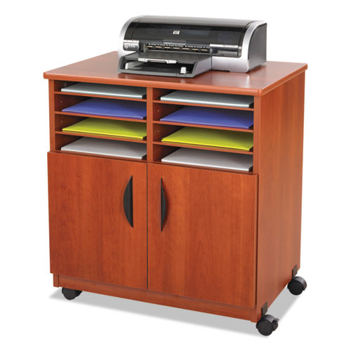 Safco - Laminate Machine Stand w/Sorter Compartments, 28w x 19-3/4d x 30-1/2h, Cherry, Sold as 1 EA