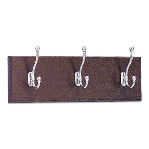 Safco - Wall Rack, Three Double-Hooks, Wood, Mahogany, Sold as 1 EA