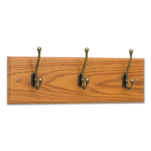 Safco - Wall Rack, Three Double-Hooks, Wood, Medium Oak, Sold as 1 EA