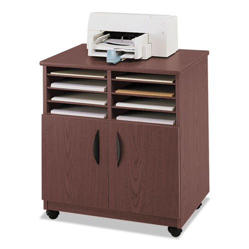 Safco - Laminate Machine Stand w/Sorter Compartments, 28w x 19-3/4d x 30-1/2h, Mahogany, Sold as 1 EA